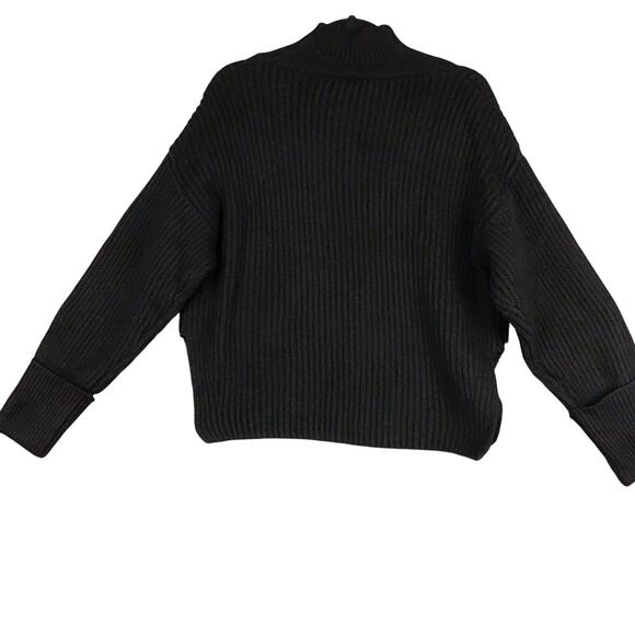 Topshop Black Mock Neck Ribbed Knit Sweater Small 4-6 Cropped Split Hem - Picture 2 of 11
